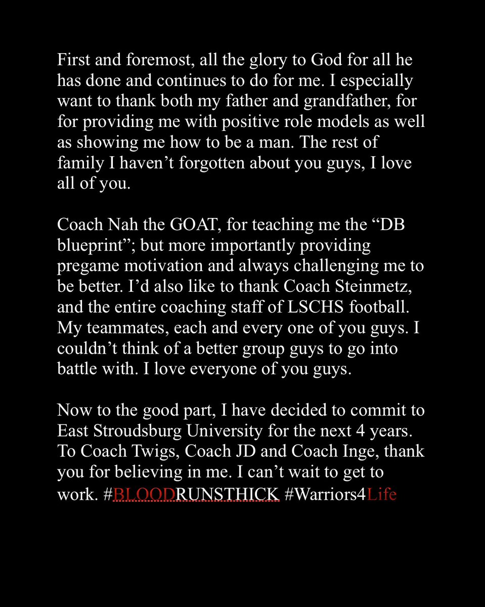 jalendhanton's tweet photo. It’s official @ESU_Football @Jimterwilliger @coachlackey @CoachJDIV @Will_Henry_III  @LaSalle_Sports @lschs @CoachJVS 
@EPAFootball @KeystoneRecruit
@PaFootballNews https://t.co/BTCpsJToEb
