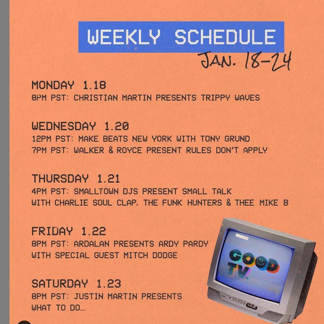 djheather's tweet photo. #WhatsGood 📺👀@itsgoodtv #ThisWeeksSchedule #JoinInTheChat @WalkerAndRoyce @SmalltownDjs @soulclap @theemikeb @Ardalander @justinmartin https://t.co/9TSdUODZVP