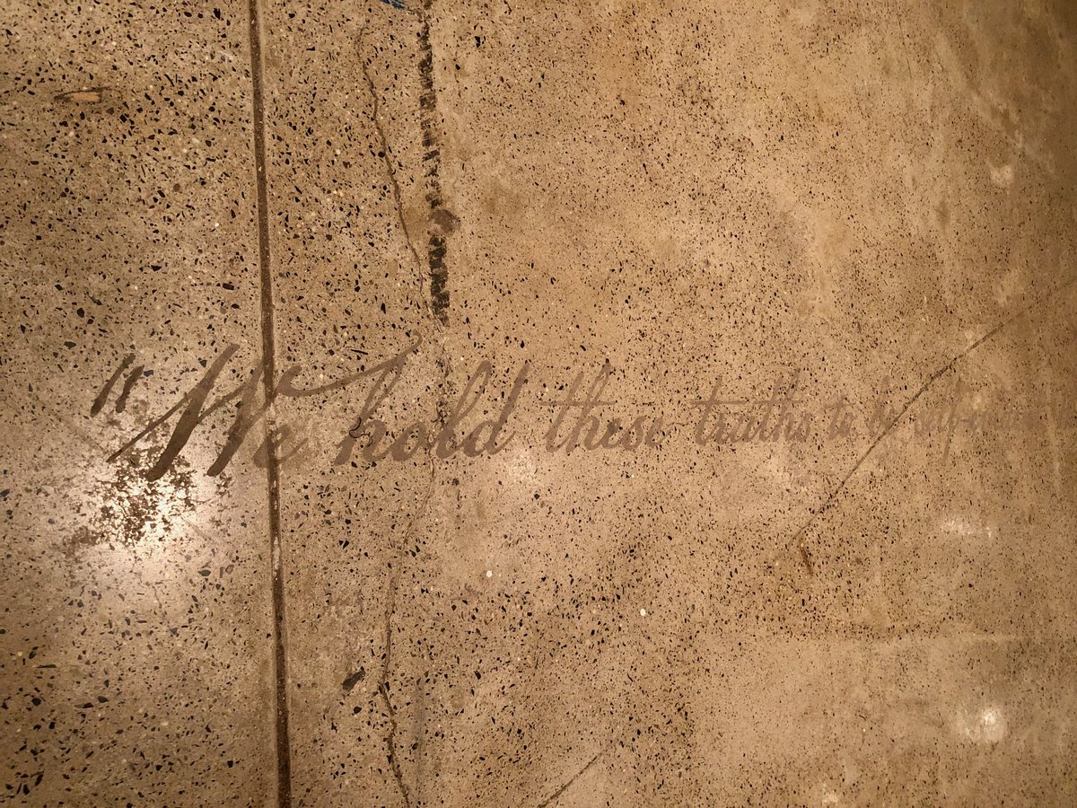 ... where dust & detritus gathered from Philadelphia historic sites (eg Independence Hall) had been scattered. Clark's careful cleaning revealed the preamble from the Declaration of Independence ("We hold these truths...")... 7/
