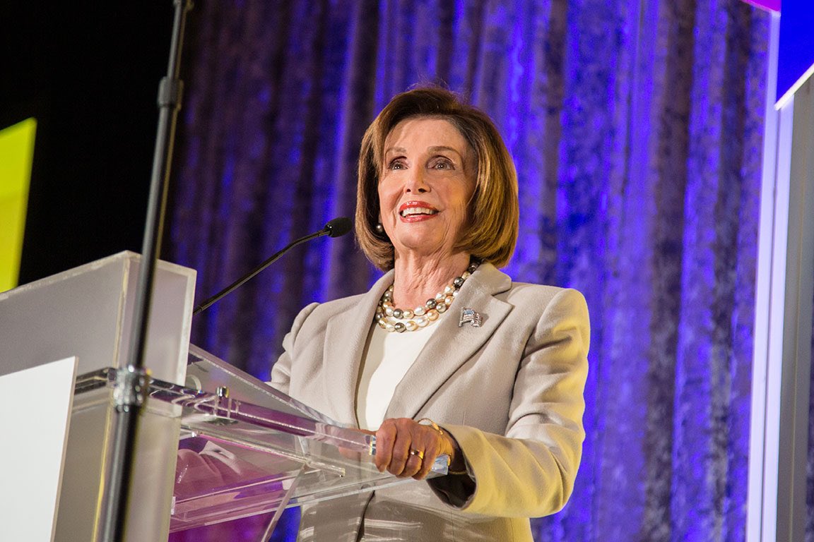 Nancy Pelosi speaks at the Women’s Leadership Forum in Washington DC, 2019: