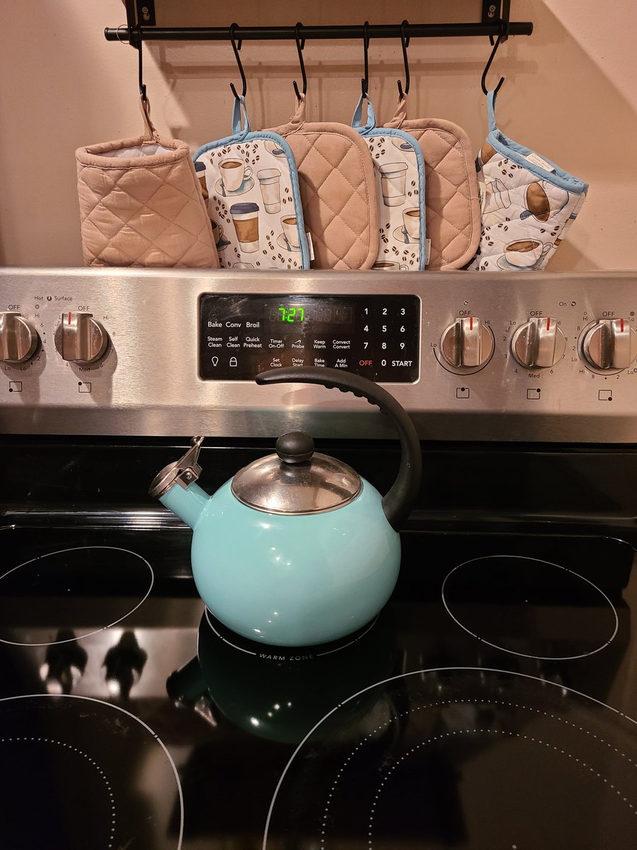 DorthAnn7's tweet image. Something about your kettle matching you oven mitts and potholders that is so satisfying. This blue is my fav to use in decor... I blame Animal Crossing.

#adulting #satifying #kitchendesign #kitchendecor #teakettle #matchingkitchen #adulting101 #adultinghacks