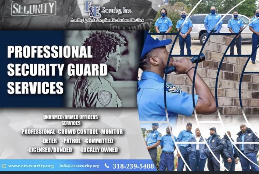EESecurityInc1's tweet photo. E &amp; E Security, INC
Your security guard provider!
(318) 239 - 5488
info@eesecurity.org
https://t.co/yLQk6S7nYr
#security  #officers #eesecurity #EE #ShreveportSecurity #SecurityGuards #Louisianasecurity #securityguardsservices https://t.co/ECFMNKbQyr