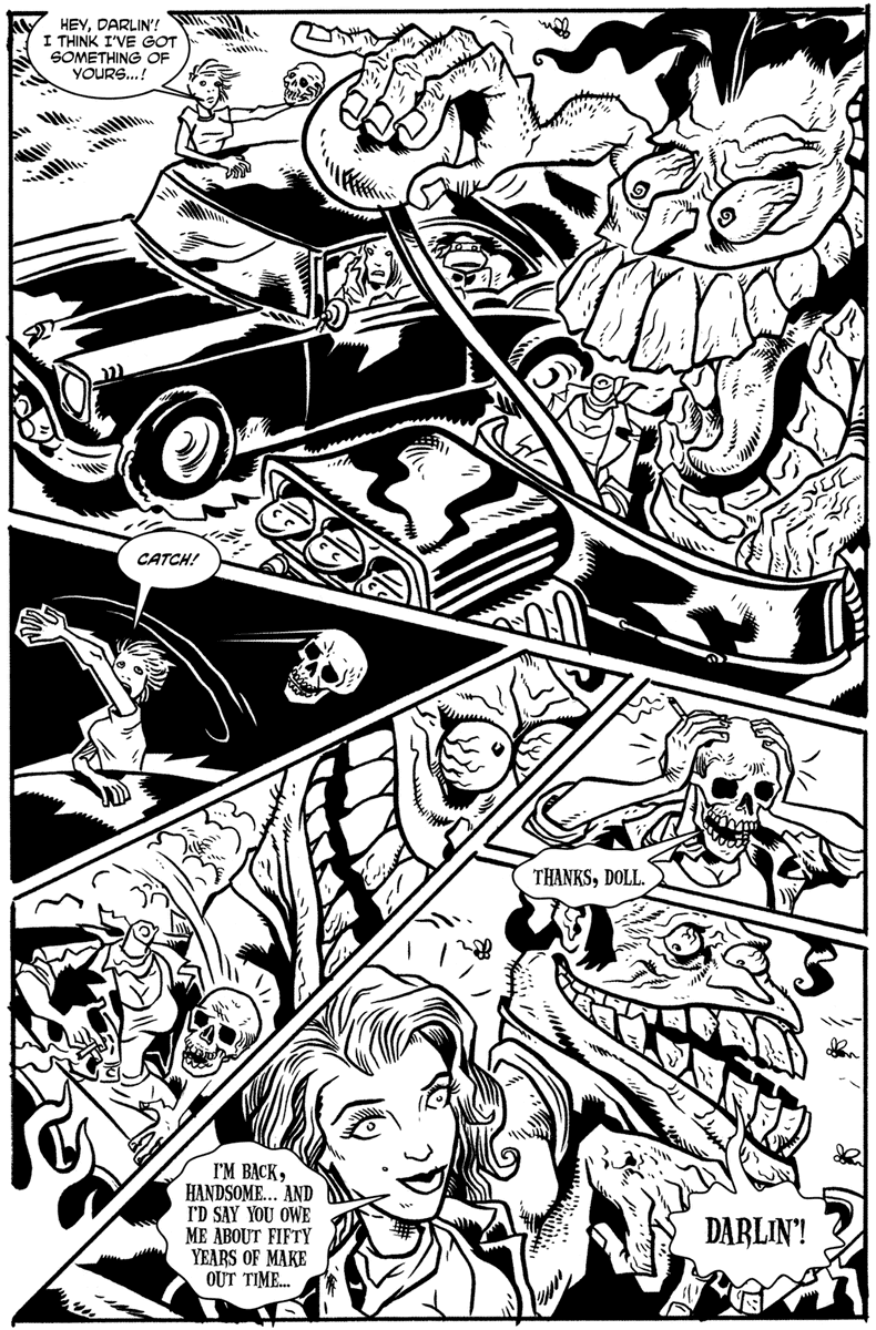 But on the cool side, this issue's antagonists, Count Von Clutch and Darlin' come from Peter Laird and chums' Funatix company!