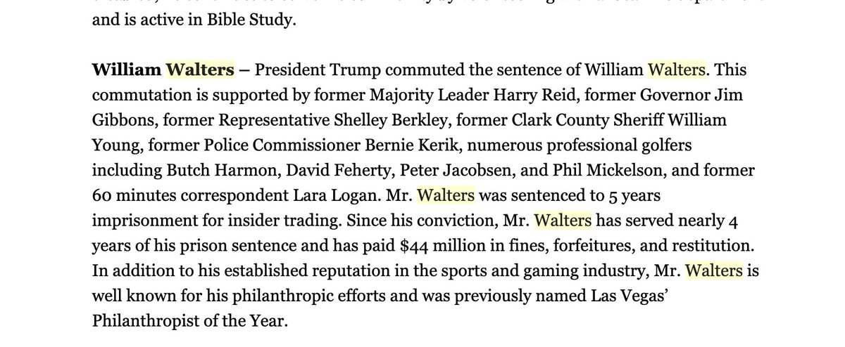 Vegas gambler Billy Walters had his sentence for insider trading commuted. He was a huge campaign donor and his commutation supported by an ex senator, an ex-gov, an ex-congresswoman, an ex-sheriff, pro golfers and...Lara Logan, who did a fluff 60 Minutes piece on him. #WeMatter