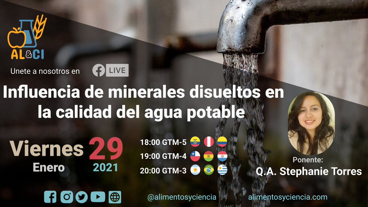 AlimentosyCien's tweet photo. Te invitamos a participar en nuestro primer WEBINAR GRATUITO
Influencia de minerales disueltos en la calidad del agua 💧 potable.
📽Transmisión por Facebook Live
https://t.co/LOviKj9dnd
#agua, #ciencia, #minerales, #alimentosyciencia, #calidaddelagua, #water https://t.co/4tUNOwHfNZ