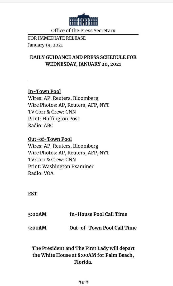 Acosta's tweet image. Final schedule for Trump...