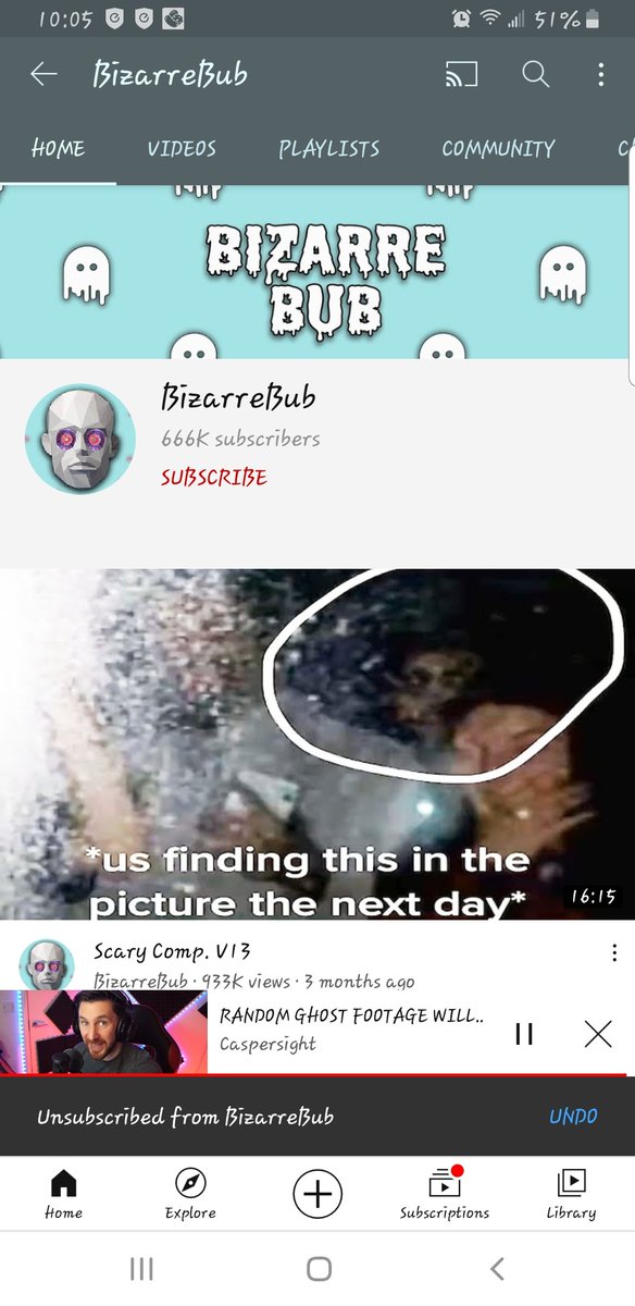 Melmay978's tweet photo. @Caspersight I just finished watching your new uploaded and did what you did by going to subscribe to BuzzerBub, then I saw the # of subs on his channel and decided to back out from it for now lol it's too freaky deaky for me with that evil number lol https://t.co/nkgZzOxksK