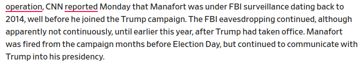 It should be obvious bulk of what Manafort was charged with occurred well before his role in 2016 election, which has always begged the question of why FBI did nothing in 2014 and then allowed Manafort to become a huge scandal waiting to happen for Trump?  https://slate.com/news-and-politics/2017/09/paul-manafort-reportedly-under-fbi-surveillance-from-2014-until-this-year.html