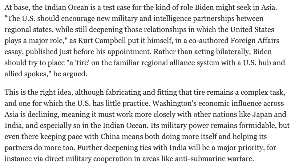 6/ I was also struck by the line in the recent Kurt Campbell /  @RushDoshi FA piece about building a "tire" around the hubs and spokes. The Indian Ocean is a perfect test case......  https://asia.nikkei.com/Opinion/Biden-must-not-let-the-Indian-Ocean-slip-away-like-the-South-China-Sea