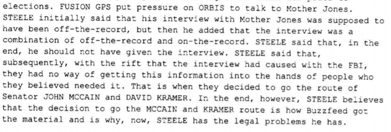 Steele said FGPS is who pushed him to speak to Mother Jones. But then he didn't feel like that enough so he handed it off to McCain and Kramer like it wasn't all just rumor and hearsay. His desire to have Clinton win and Trump lose obviously factored in.
