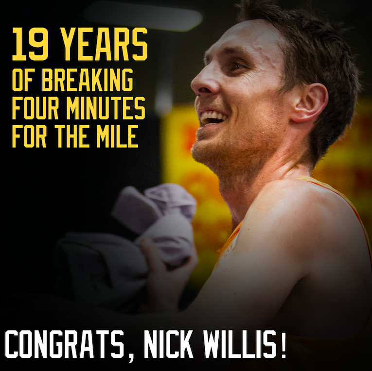 CITIUS MAG (@citiusmag) on Twitter photo Every year since 2003, <a href="/nickwillis/">Nick Willis</a> has run a sub-four minute mile.
Bravo.
(h/t @MatRobertBaxter) Every year since 2003, <a href="/nickwillis/">Nick Willis</a> has run a sub-four minute mile.
Bravo.
(h/t @MatRobertBaxter)