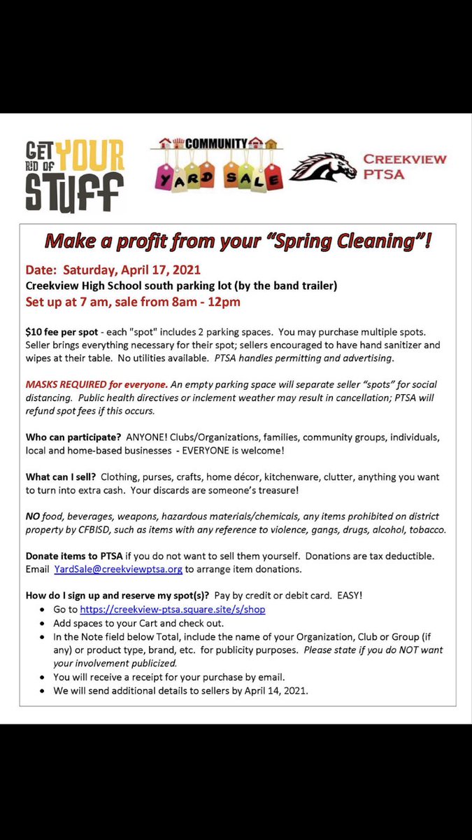 Spring yard sale!!!! 17th Of April!!!! #spring #SchoolSpirit
