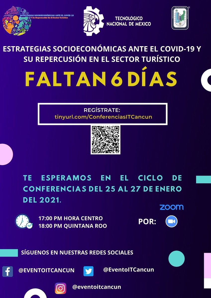 #Turismo Interesantes conferencias <a href="/TecNM_MX/">TecNM</a> Campus <a href="/TecNM_Cancun/">@TecNM_Cancun</a> están invitados <a href="/cristinazuetar/">Cris</a> <a href="/betolealhdez/">Alberto Leal</a> <a href="/AntomexAc/">ANTOMEX</a> <a href="/carlapameM/">carla</a> <a href="/Coahuila/">Turismo de Coahuila</a> <a href="/TurismoDurango/">Turismo Durango</a> <a href="/SaltilloTurismo/">Fomento Económico y Turismo Saltillo</a> <a href="/VisitMex/">Visit México</a> <a href="/VisitSonora/">Visit Sonora</a> <a href="/Turismo__OPB/">Turismo Chetumal</a> <a href="/YucatanTurismo/">Yucatan Turismo</a> <a href="/SECTURGTO/">Guanajuato</a>