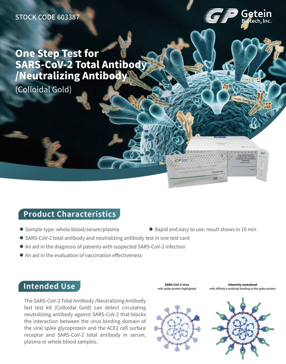 Getein SARS-CoV-2 Neutralizing Antibody & Total Antibody Rapid Test✨ An aid in the evaluation of vaccination effectiveness and diagnosis of patients suspected of SARS-CoV-2 infection🌱 Any question about the rapid test, please send email to 👉sales@getein.com.cn