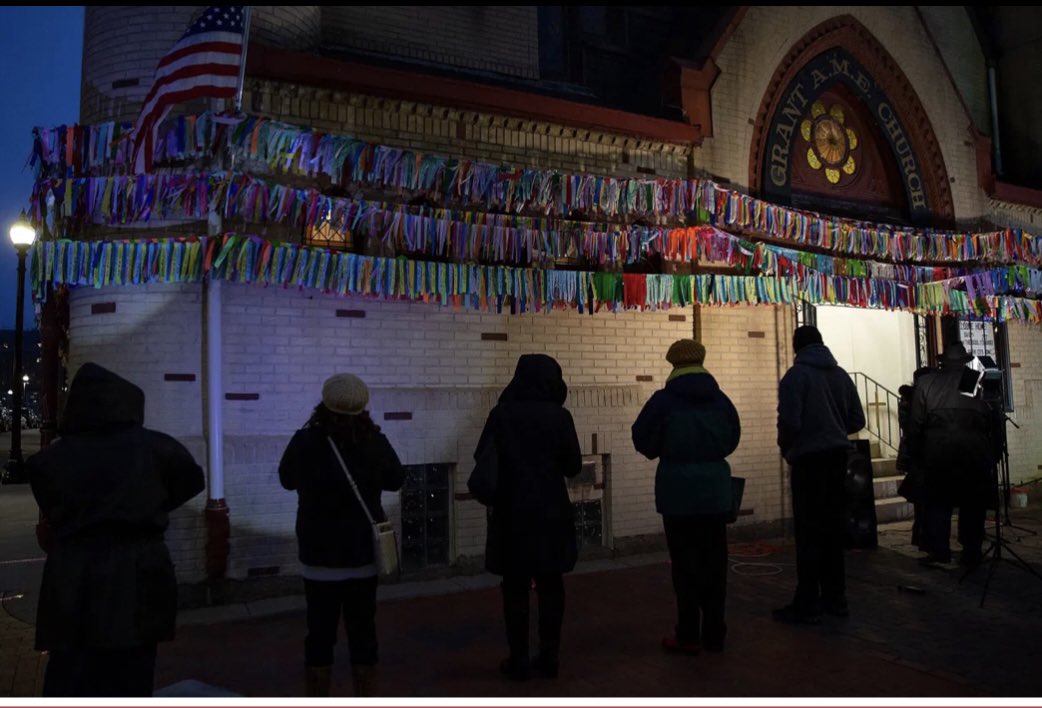 Boston:Grant AME church lighting up ribbons representing 13,795 family and friends who died from Covid-19 in Massachusetts.