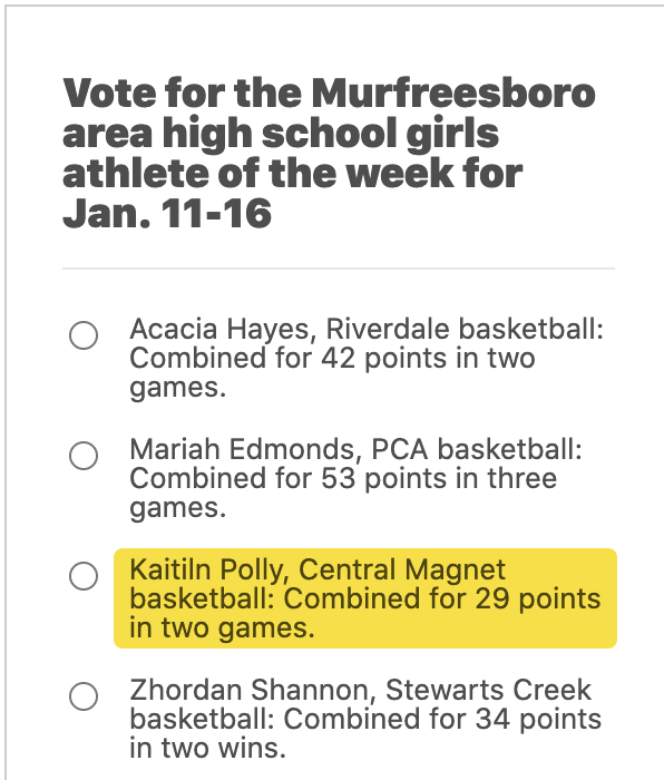 CMMTigerbball's tweet photo. You know what to do‼️ 🗳️ VOTE for Jayden Hernandez and Kaitiln Polly for Athletes of the Week! 🗳️ @CMS_GBB https://t.co/TAGUqm3FG1 @cecil_joyce https://t.co/wmjwvgqhUh