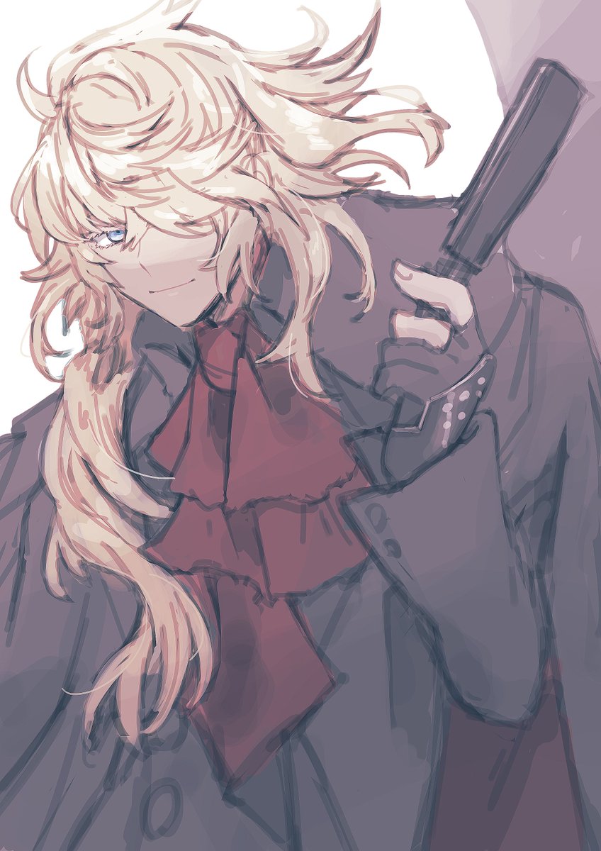 1boy male focus weapon solo gun blonde hair long hair  illustration images