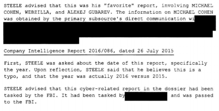 That same report was for some reason his "favorite" report which was regarding Webzilla. (more on this later)He tells FBI the report which had been oddly dated 2015 was only a "typo" and cyber-related Webzilla(?) aspect was tasking by FBI.