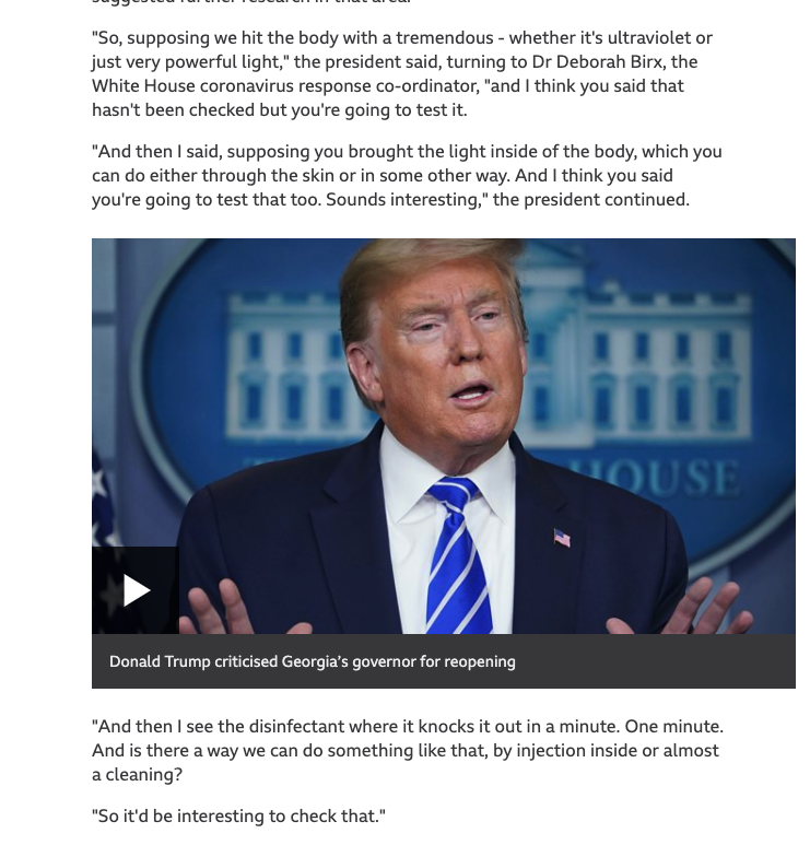 Low-hanging fruit but we simply cannot omit the bleach and "very powerful light" speech