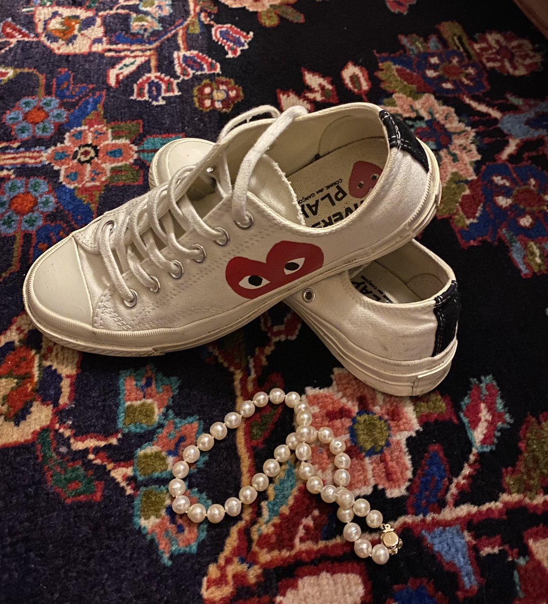 Not sure what’s going on the middle bits, but tomorrow’s accessories are sorted. #chucksandpearls