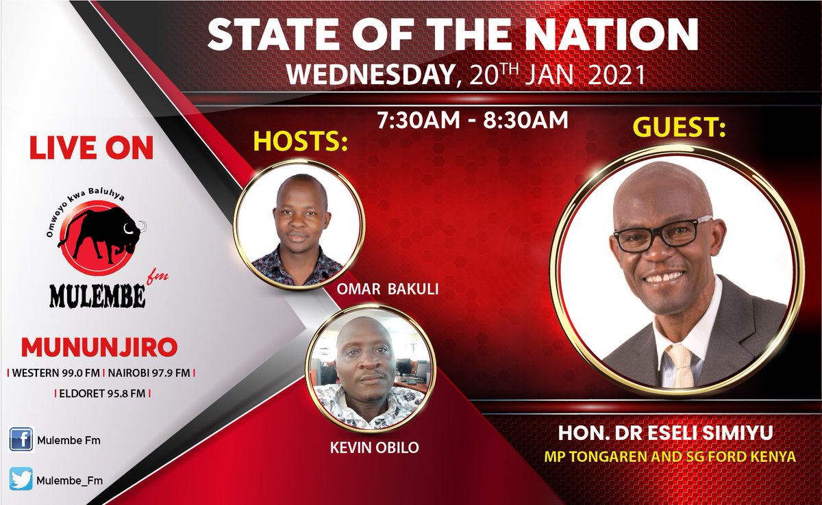 Ehali yeshivala shefu shino iriena, lirebo khu Dr Eseli Simiyu omujumbe wa Tongaren.... @Mununjiro7:30am  <a href="/Mulembe_FM/">MulembeFM</a>   SMS 22954
<a href="/Bakuli1/">Omar Bakuli Lutatwa</a> 
<a href="/ObiloKevin/">Kevin Obilo</a>