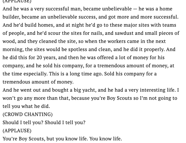 Telling the sex yacht story to the Boy Scouts, classic (h/t  @mathieudesan)  https://time.com/4872118/trump-boy-scout-jamboree-speech-transcript/