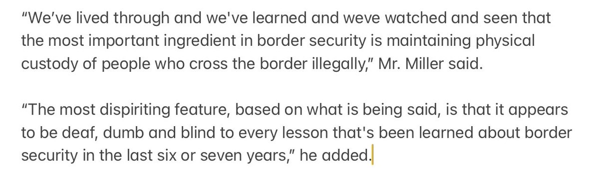 And he voiced again his belief — put into practice by the gutting of the asylum system and the separation of families at the border — that border security is about detaining people. https://t.co/FXXHdVW0M9