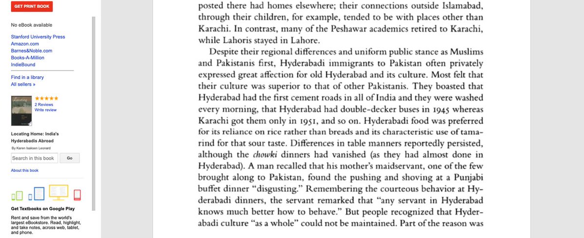 21. Locating Home: India's Hyderabadis Abroad says Pakistanis bag on Hyderabadis for exaggerating. 3 pages down, it says Hyderabad had the first cement roads & doubledeckers. Hut! First cement roads were in Madras in 1914 & doubledeckers were in Bombay in 1937  #MoversAndPhekers