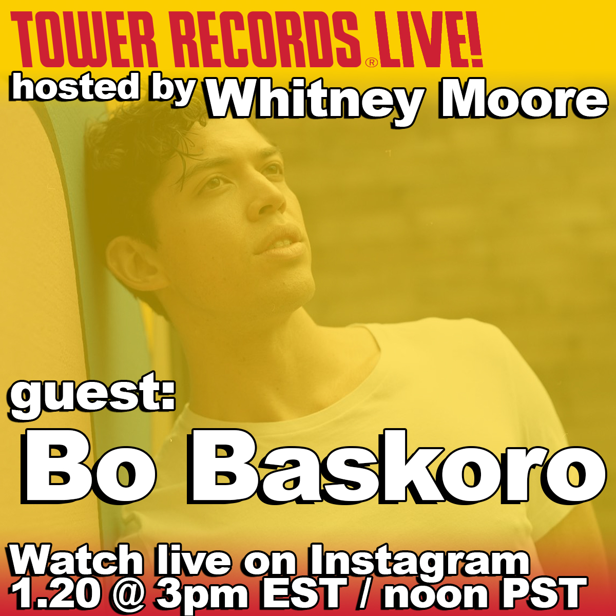 TowerRecords's tweet image. Catch up with Portland, OR based musician @bobaskoro today on #TowerRecordsLive! Get to know the artist on Instagram: #OfficialTowerRecords today at 12pm PST / 3pm EST #BoBaskoro #TowerRecords