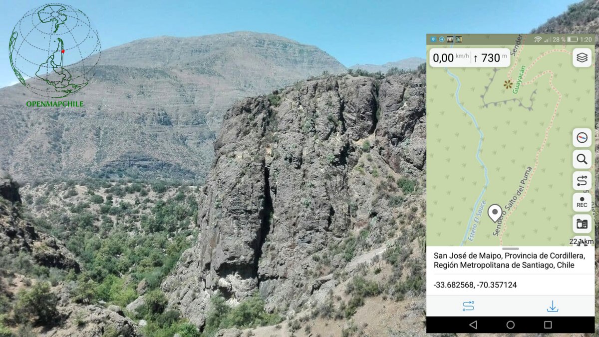 openmapchile's tweet photo. 🚶🚶♀️⛰️🏔️#trekking #senderismo #hiking Ruta Estero #ElSauce sector #ElToyo #CajónDelMaipo #RM mapeada en #OpenStreetMap app #GuruMaps vista hacia mirador Quebrada #ElSauce @trekkingchile @TrekkingCL @TREKKINGFOREVER @MuniSJdeMaipo https://t.co/JrVsOYoXCP https://t.co/HQCYkhEGqW