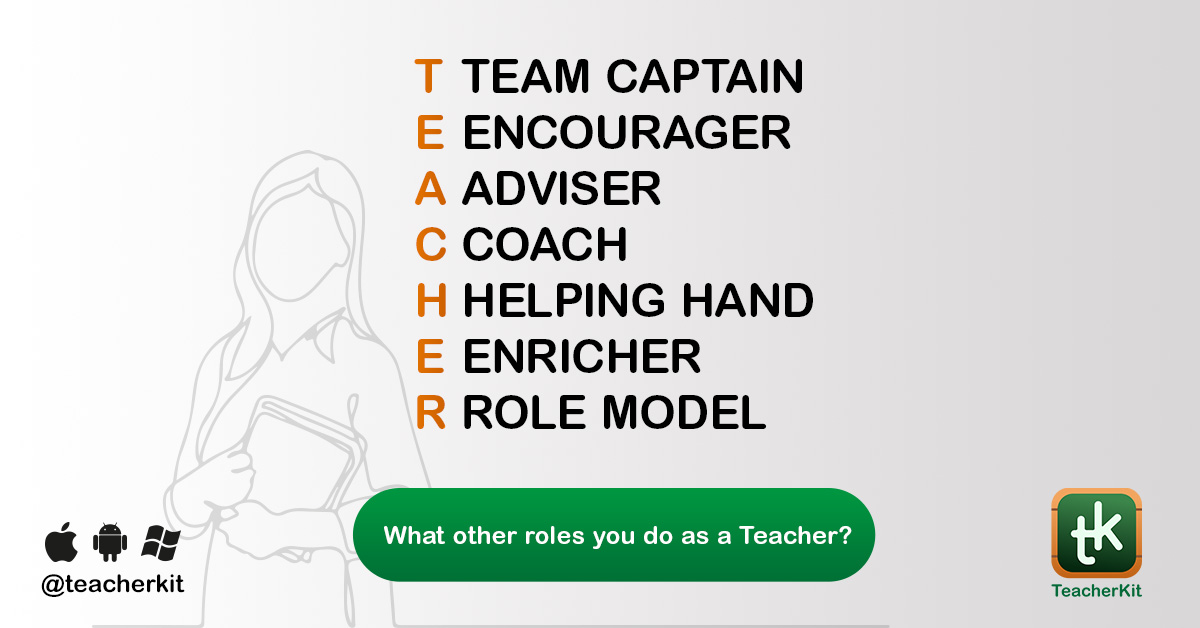 TeacherKit's tweet photo. Hello! As a teacher, we take different roles in our classrooms. Comment other roles you take as a teacher.😊

👩🏻‍🏫 💼

Try a new improved version of TeacherKit made for 2021 today. 🎩

Know more:
iOS: https://t.co/6iAgGzGKPQ
Android: https://t.co/6Bv2KugQ2z https://t.co/9tsvGfjlP7