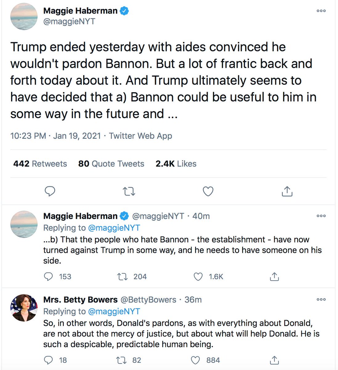 On the eve of Trump's departure from the WH,  @maggieNYT leaves us one last gift - a perfect encapsulation of the cause and effect consequences of the straight-up yellow journalism she and the  @nytimes have been spewing for four years. Take a look at this: