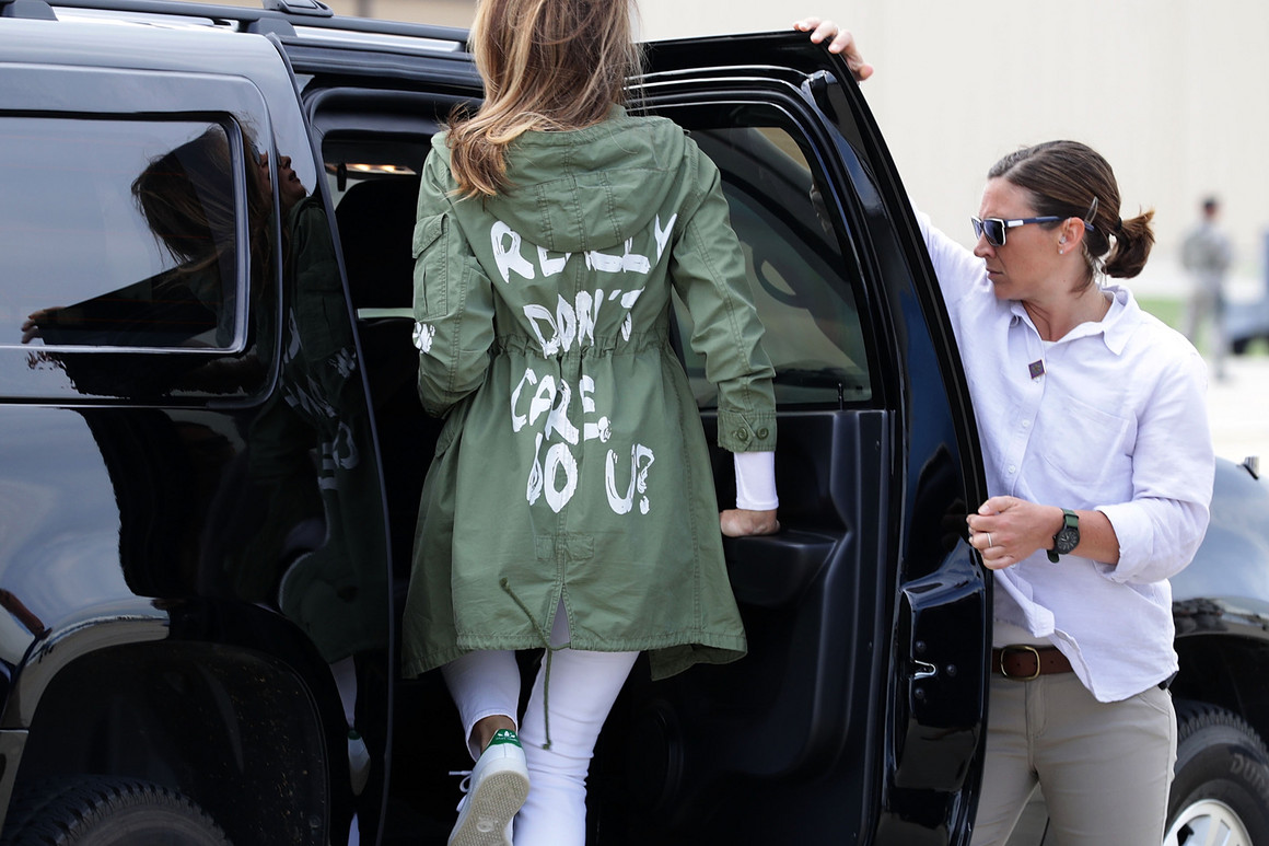 Would be remiss if we didn't get some Melania in here. There's probably more, but definitely her fuck-you jacket and her sinister walk through blood-red Christmas trees.