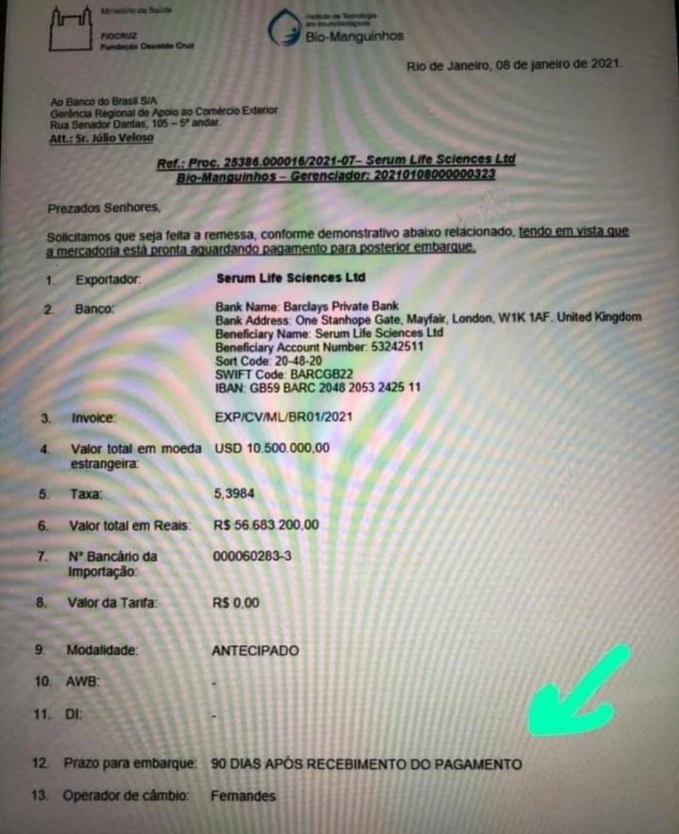 Afinal o avião em Recife foi só uma encenação? É verdade o que diz este documento; a compra da vacina só foi feita em 06-01-2021 com entrega contratada para 06-04-2021 (90 dias !!) https://t.co/ie1wgGaCSr