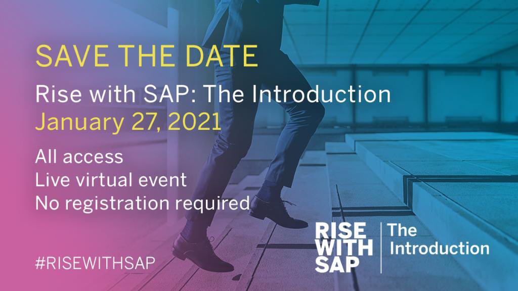 Transform to the Intelligent Enterprise with Business Transformation as a Service. Join us on the 27th, 8:30 pm IST &amp; #RiseWithSAP <a href="/ChrstnKlein/">Christian Klein</a> Click bit.ly/3nZ3dPe to #SaveTheDate 🗓 See you all next Wednesday! <a href="/sap/">SAP</a> <a href="/saplabsindia/">SAP LABS INDIA</a> <a href="/ChrstnKlein/">Christian Klein</a>