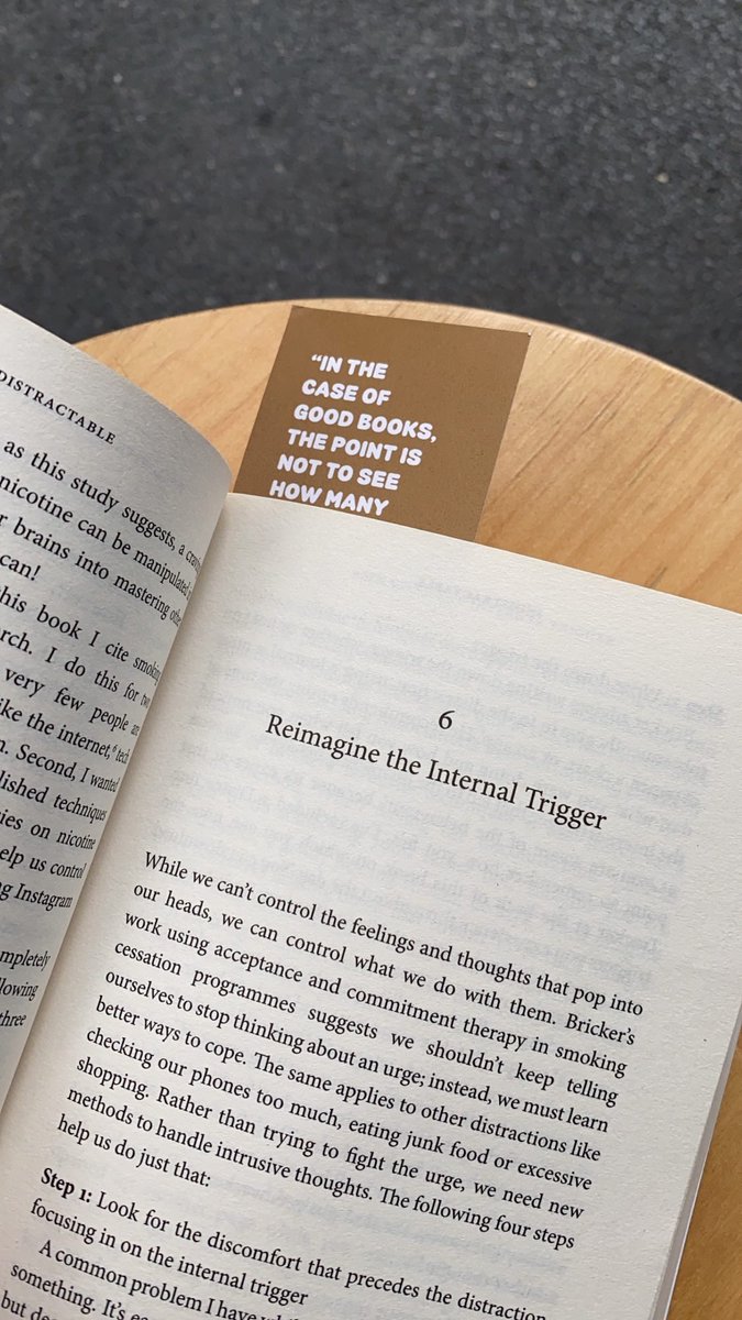 Indistractable by Nir Eyal This book is more about how to take control of the distraction and make it into something that will benefit you and make you more present in the moment. I’d recommend another book by him called “Hooked”.