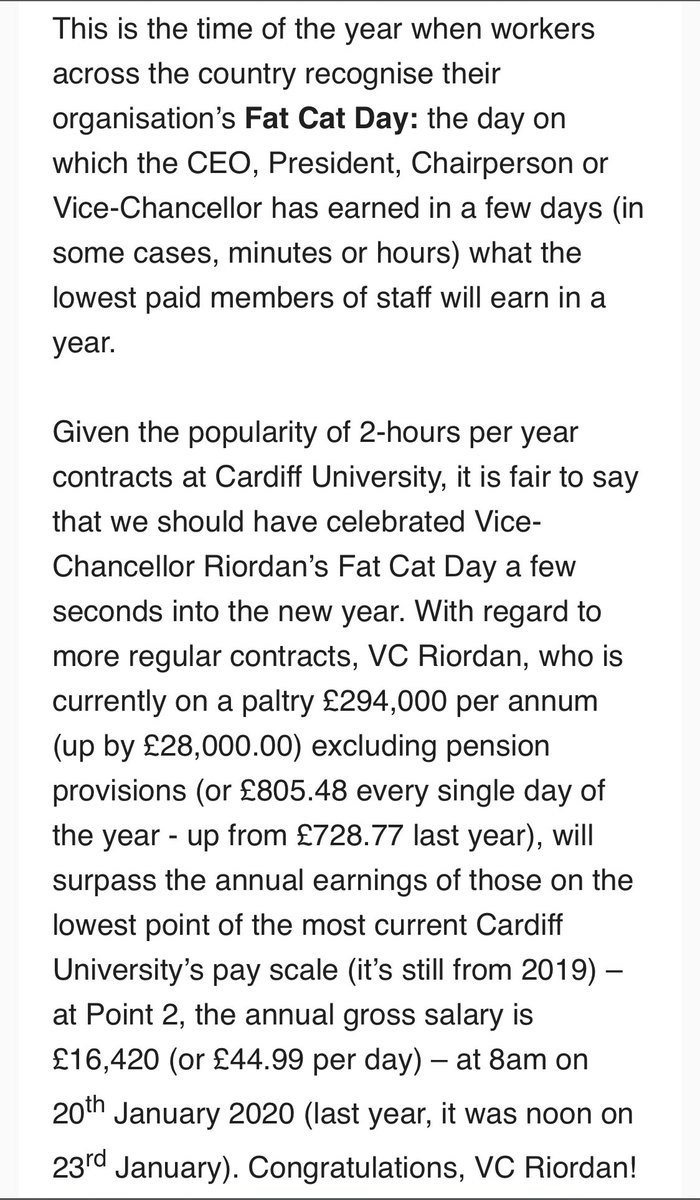 CardiffUCU's tweet photo. At 8am today, our Vice Chancellor ‘earned’ in a few days, the same amount as @cardiffuni ‘s lowest paid staff earn in a year 😱😱😱
What are our members doing to celebrate @cardiffuni #FatCatDay?
#hellocolin
@UCUAnti_Cas
@ucu
@UNISONinHE
@UNISONCdiffUni
@unitetheunion https://t.co/2gWeUWFjDN
