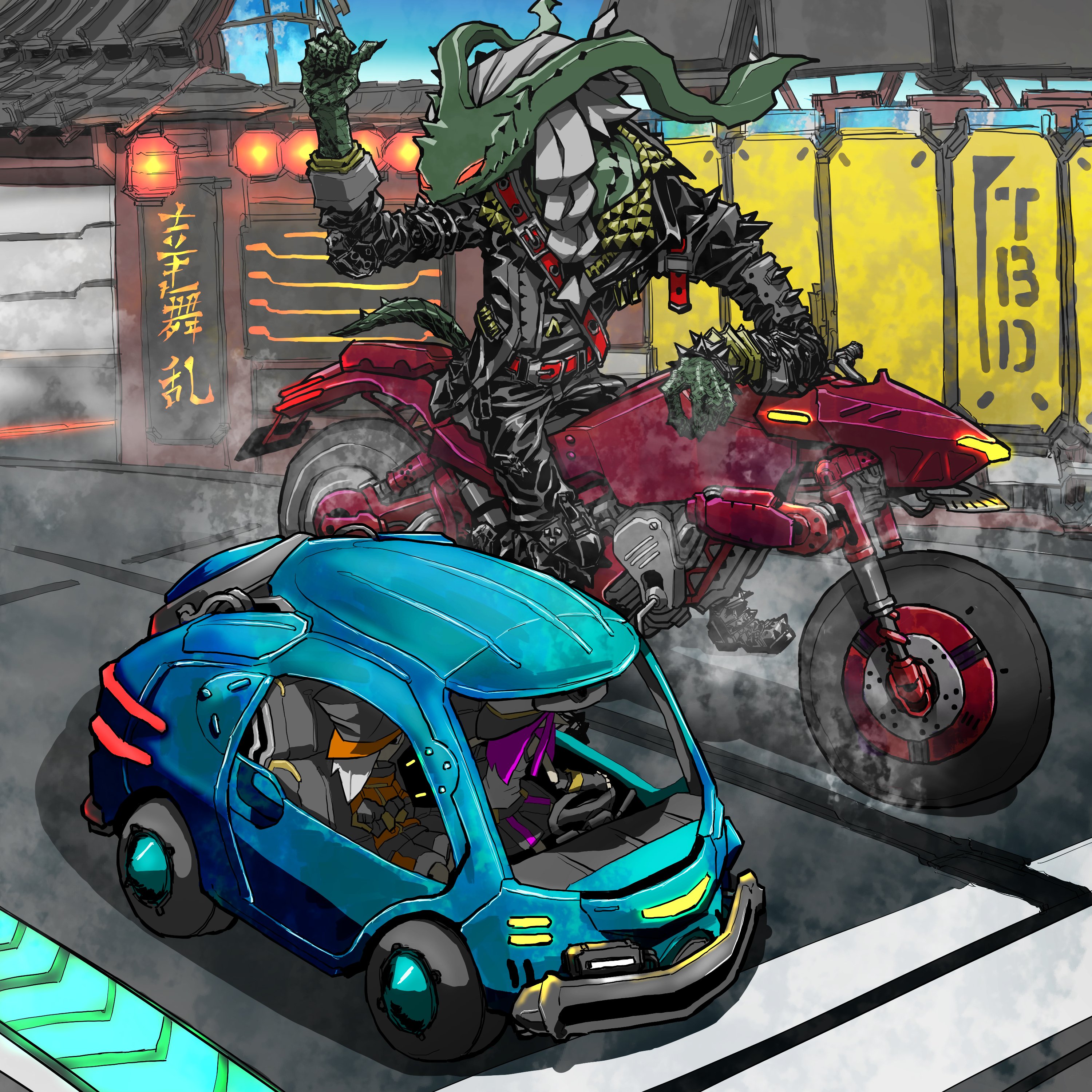 チキンライター とりあえずアップ 小型自動車 大型バイク サイバーパンク 乗り物 バイク イラスト T Co Gopjtgls6c Twitter