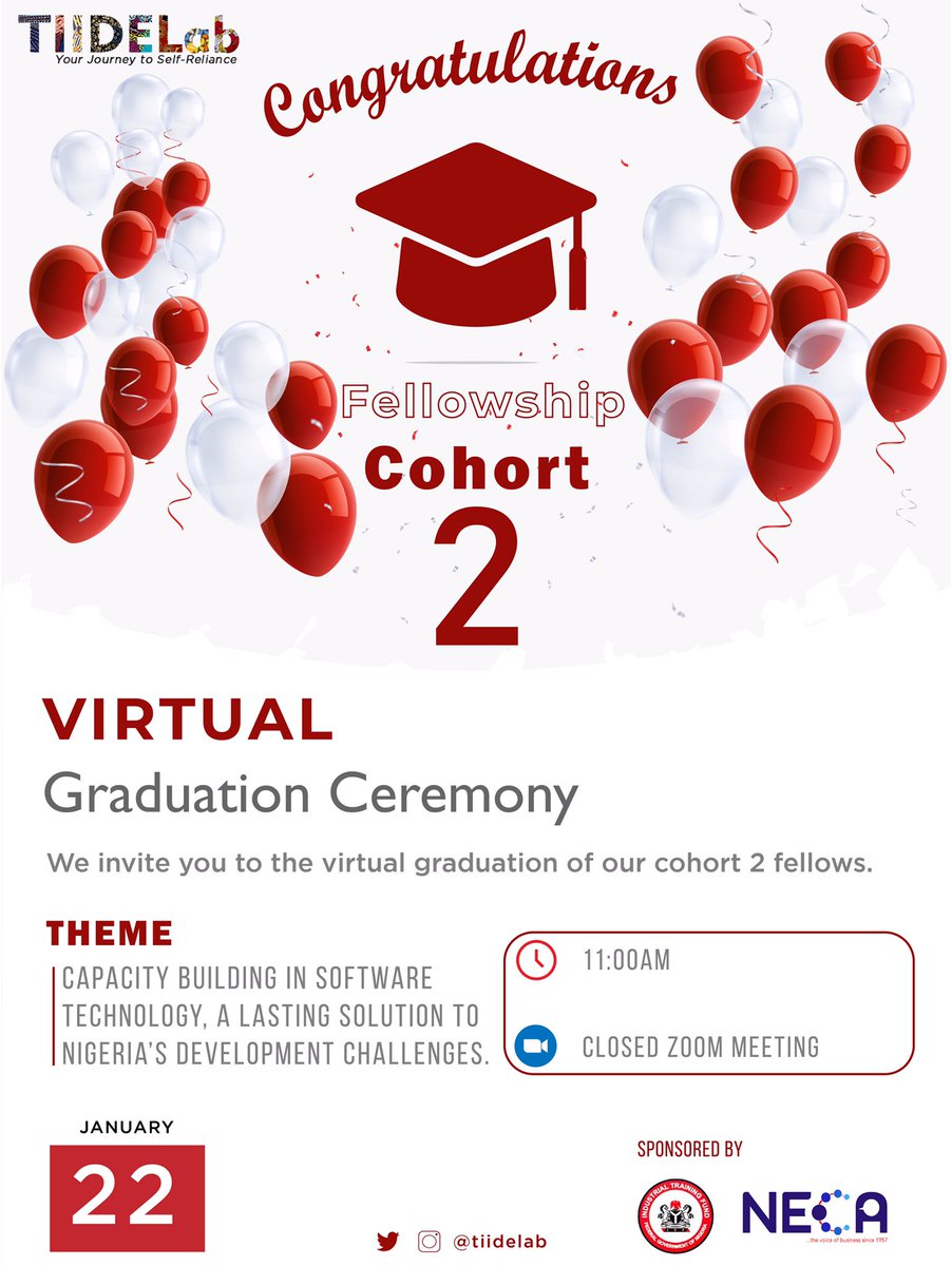 TIIDELab's tweet image. It’s official! After 5 months of intensive training, @TIIDELab Cohort 2 Fellows will be graduating as software developers. 

View details in poster👇🏾
Congratulations Cohort 2 🎉 

#Abujatechcommunity #Lagostechcommunity #100DaysOfCode #softwaredevelopers #Techfellowship