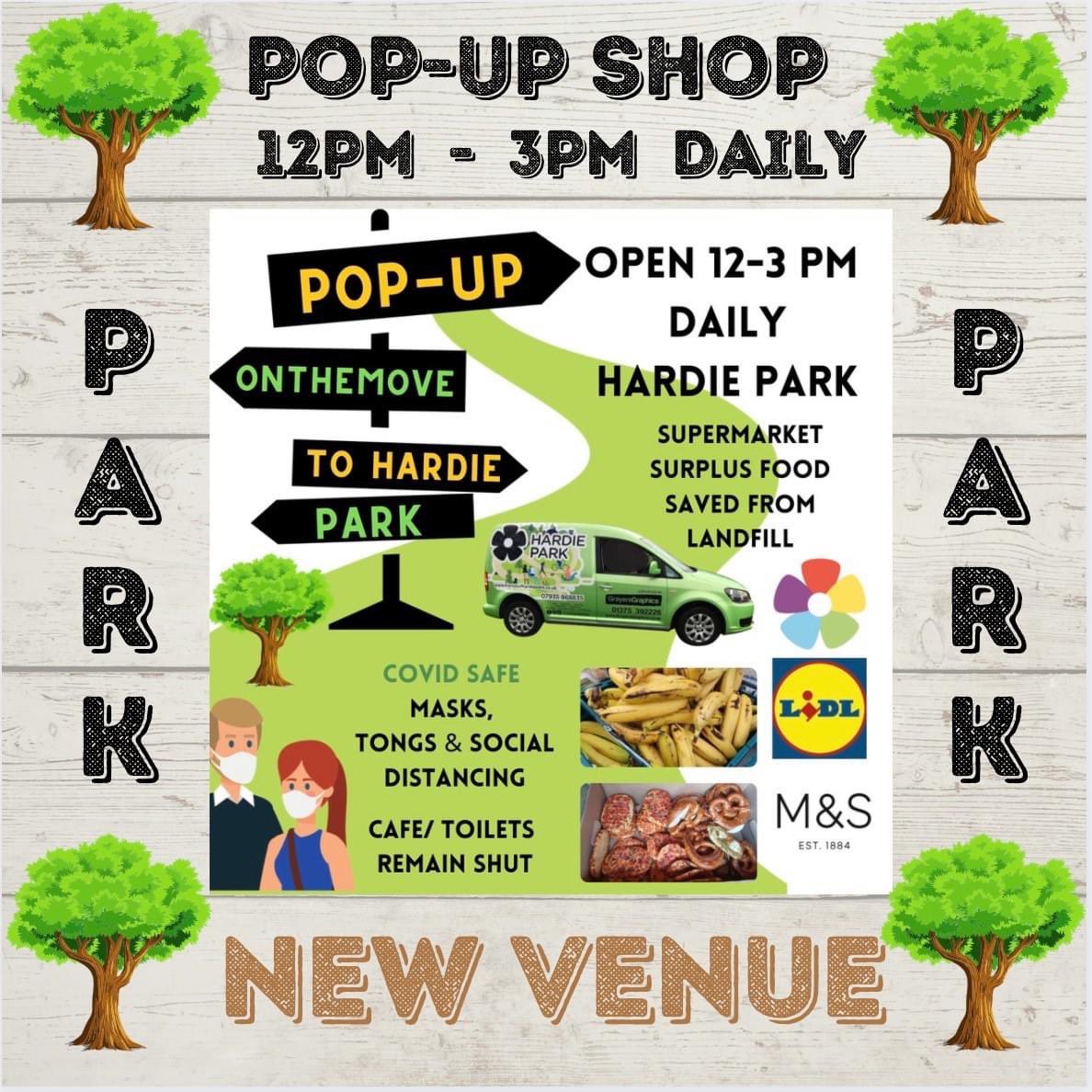 LoveHardiePark's tweet photo. From today the pop-up SHOP will operate from the park 🌳
From 12-3 daily
Please wear your masks and social distance when visiting
The CAFE and TOILETS REMAIN CLOSED To find us > Hardie Park, Hardie Road, SLH SS17 0PB
. #supermarketsurplus
. #savefromlandfill
. #mands
. #lidl https://t.co/lQWFp8WkV6