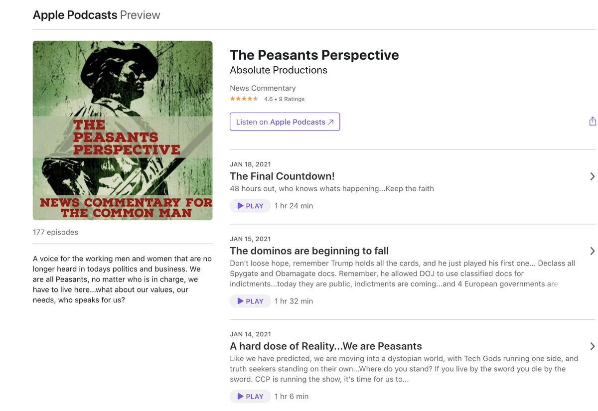 One "Peasants Perspective" presenter said in a Jan 4 episode he would attend the Capitol siege wearing a black MAGA hat instead of red to avoid drawing attention, while "QAnon FAQ" encouraged listeners on Jan 1 to attend “a huge party in DC" on January 6th