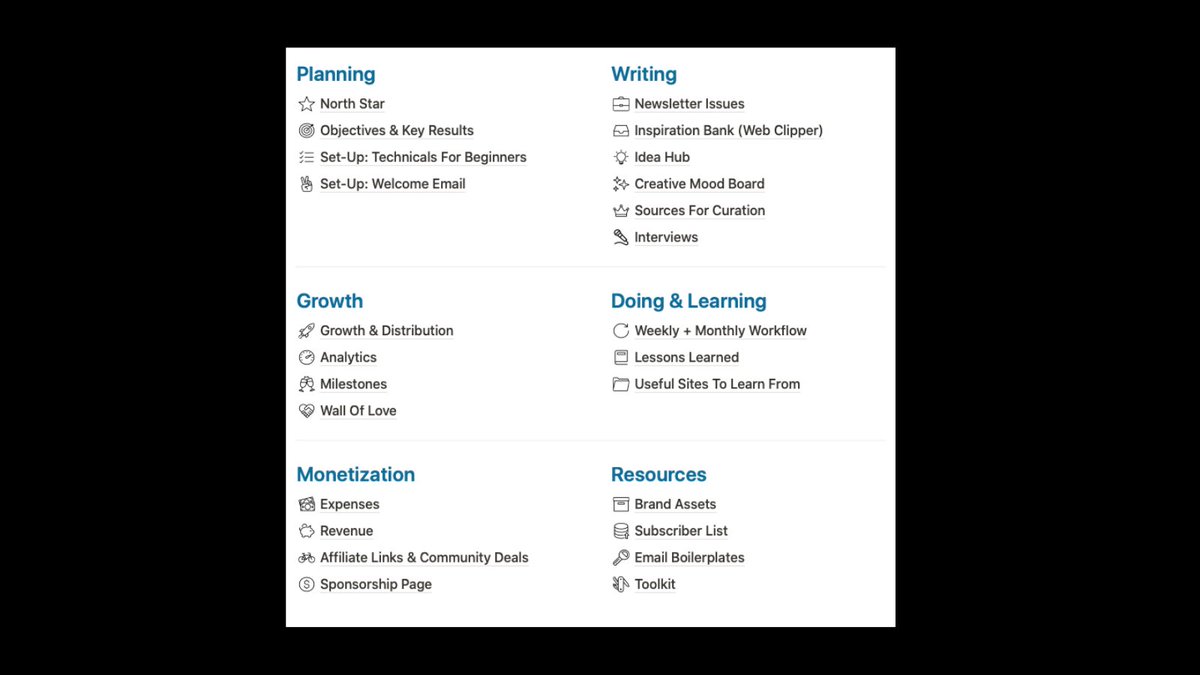 What is it?A comprehensive Notion dashboard with frameworks, templates, resources, and tools to start + grow a newsletter.Why do I love this idea?
