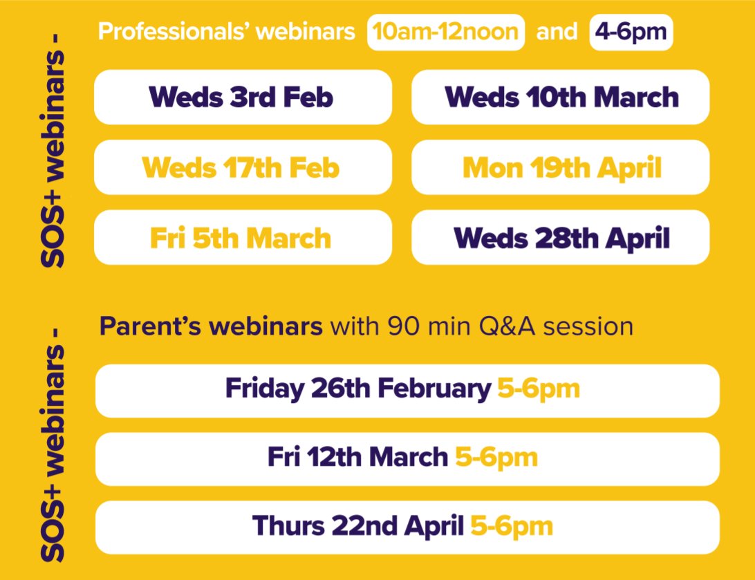 If you're in Norfolk, don't miss our SOS+ webinars for parents &amp; professionals. Our team will be sharing experiences helping at-risk young people 

Professionals:
Feb 03: tinyurl.com/y4a6avep
Feb 17: tinyurl.com/y3ax8puo

Parents:
Feb 26: tinyurl.com/y6lnnwsv
<a href="/NorfolkPCC/">Norfolk OPCC</a>