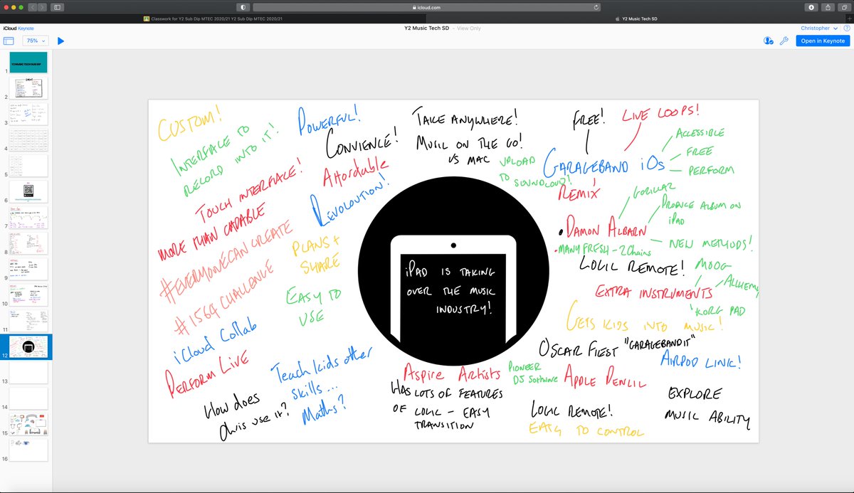 Another excellent morning with my Y2 #MusicTech students looking at how #iPad has changed the Music Industry!  Using #Keynote as a digital whiteboard as always - download my book, find out how and read my journey - books.apple.com/us/book/throw-… #AppleEDUchat #ADE2021 #EveryoneCanCreate