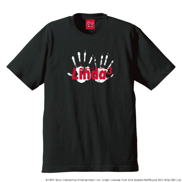 販売中／リンダキューブシリーズ】 ロゴが配置されたTシャツ。赤と黒の