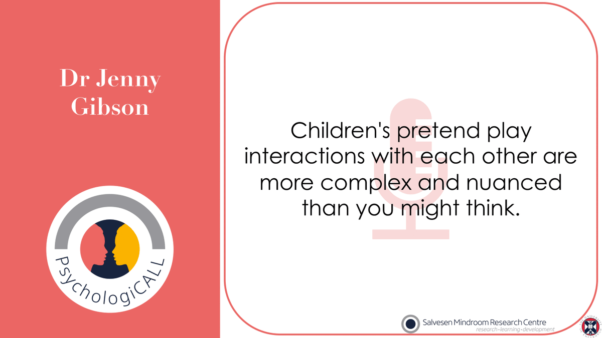 #PsychologiCALL 105 @DrJennyG ( @PEDALCam) discusses her  @SocDevJournal paper "Making sense of social pretense: The effect of the dyad, sex, and language ability in a large observational study of children’s behaviors in a social pretend play context"  https://doi.org/10.1111/sode.12420