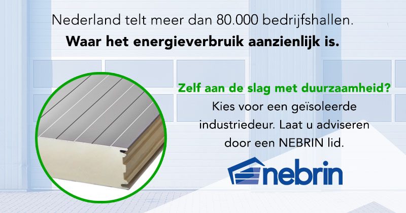 Gaat u in 2021 duurzame doelstellingen realiseren? Bestaande bedrijfshallen hebben een aanzienlijk energieverbruik. Een investering in geïsoleerde deuren is sneller terugverdiend dan u denkt. Laat u adviseren door een NEBRIN lid. #duurzaamheid #isolatie #mvo #co2 #industriedeuren