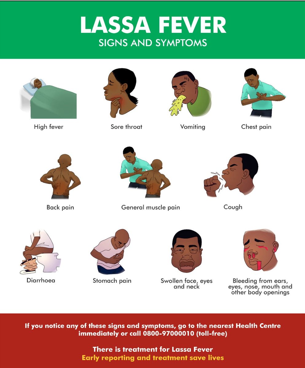 NCDCgov's tweet photo. A suspected case of #Lassafever is anyone with symptoms associated with #Lassafever AND/OR:

✅History of contact with excreta/urine of rodents
✅History of contact with a probable/confirmed case within a period of 21 days of onset of symptoms
✅Unexplainable bleeding https://t.co/uwEWE1RKPH