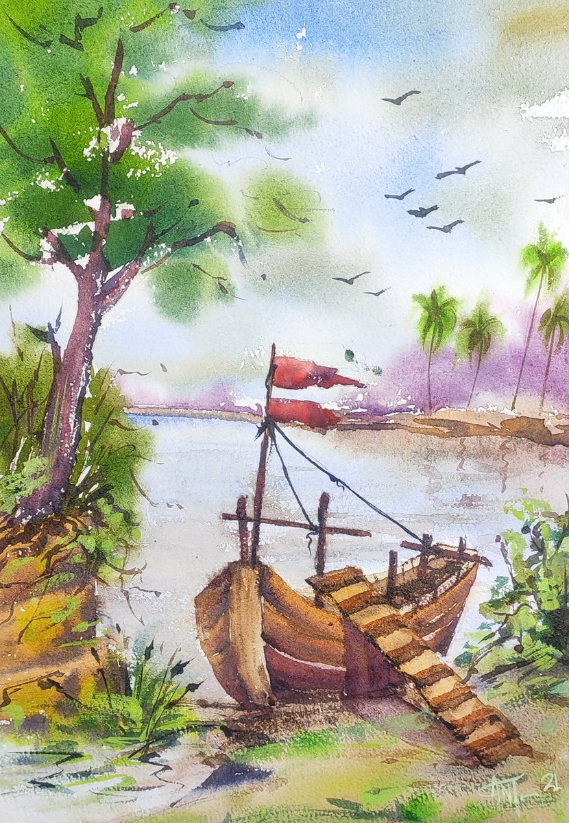 Greyant4's tweet photo. Watercolour painting
#landscape #easywatercolor #villagescenery #Drawwithavijit #watercolorpainting #paintingoftheday #drawing #scenerywithboat #boat #simplewatercolor https://t.co/ImdhdLuF7Y
