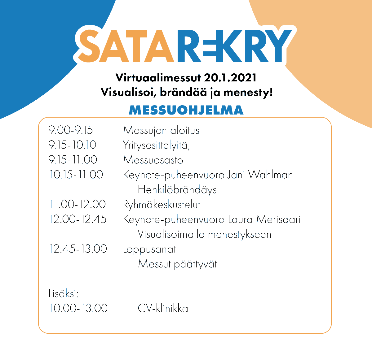 Satarekry messut tänään, tsekkaa ohjelma! #satarekry2021 #tänäänmessut